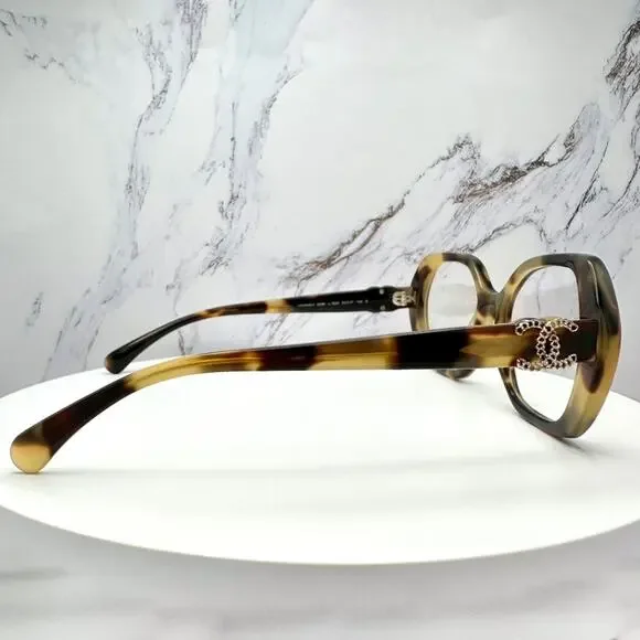 New CHANEL Eyeglasses Brown Gold Chain CC Square Acetate Womens - Picture 5 of 16